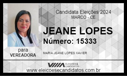 Candidato JEANE LOPES 2024 - MARCO - Eleições