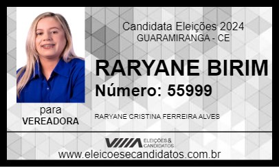 Candidato RARYANE BIRIM 2024 - GUARAMIRANGA - Eleições