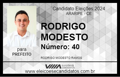 Candidato RODRIGO MODESTO 2024 - ARARIPE - Eleições