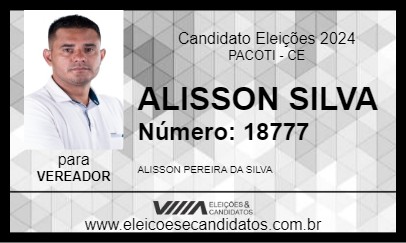 Candidato ALISSON SILVA 2024 - PACOTI - Eleições