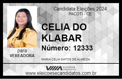 Candidato CELIA DO KLABAR 2024 - PACOTI - Eleições