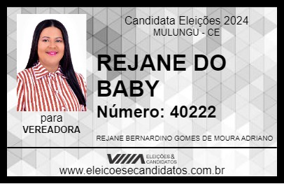 Candidato REJANE DO BABY 2024 - MULUNGU - Eleições