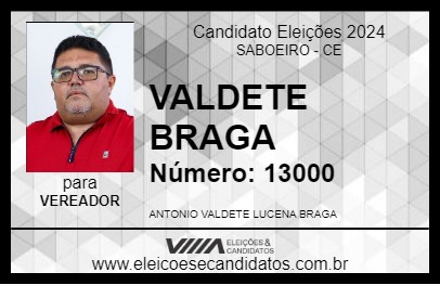 Candidato VALDETE BRAGA 2024 - SABOEIRO - Eleições