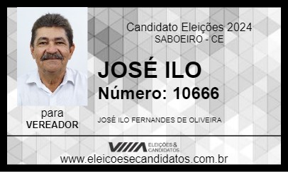 Candidato JOSÉ ILO 2024 - SABOEIRO - Eleições