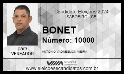 Candidato BONET 2024 - SABOEIRO - Eleições