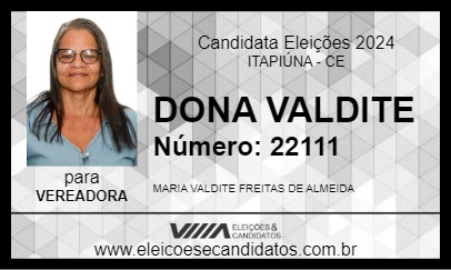 Candidato DONA VALDITE 2024 - ITAPIÚNA - Eleições