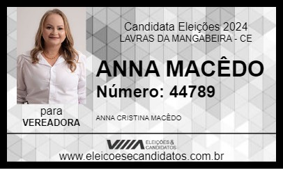 Candidato ANNA MACÊDO 2024 - LAVRAS DA MANGABEIRA - Eleições