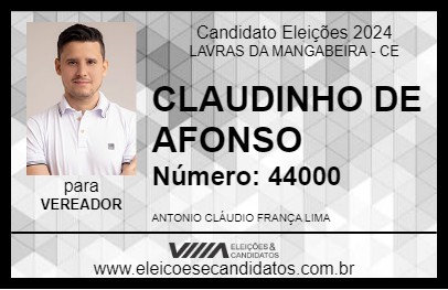 Candidato CLAUDINHO DE AFONSO 2024 - LAVRAS DA MANGABEIRA - Eleições