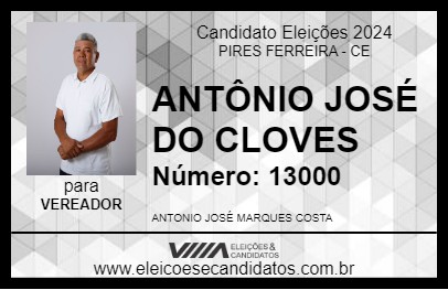 Candidato ANTÔNIO JOSÉ DO CLOVES 2024 - PIRES FERREIRA - Eleições