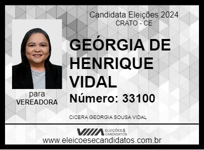 Candidato GEÓRGIA DE HENRIQUE VIDAL 2024 - CRATO - Eleições