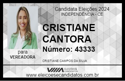 Candidato CRISTIANE CANTORA 2024 - INDEPENDÊNCIA - Eleições