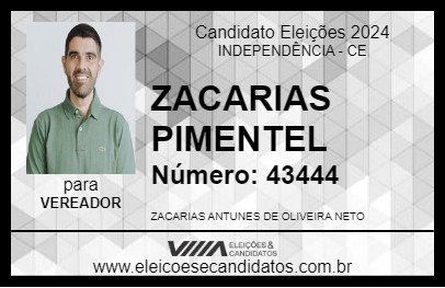 Candidato ZACARIAS PIMENTEL 2024 - INDEPENDÊNCIA - Eleições