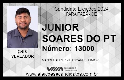 Candidato JUNIOR SOARES DO PT 2024 - PARAIPABA - Eleições