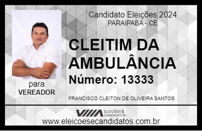 Candidato CLEITIM DA AMBULÂNCIA 2024 - PARAIPABA - Eleições