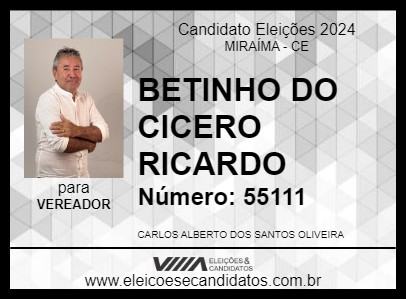 Candidato BETINHO DO CICERO RICARDO 2024 - MIRAÍMA - Eleições