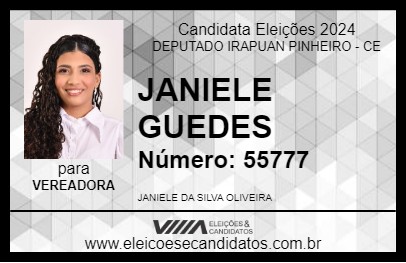 Candidato JANIELE GUEDES 2024 - DEPUTADO IRAPUAN PINHEIRO - Eleições