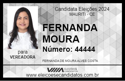 Candidato FERNANDA MOURA 2024 - MAURITI - Eleições