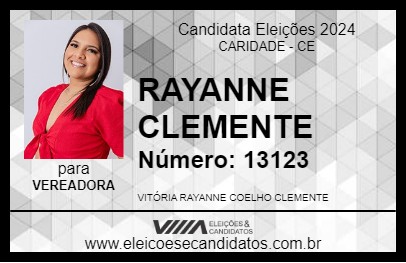 Candidato RAYANNE CLEMENTE 2024 - CARIDADE - Eleições