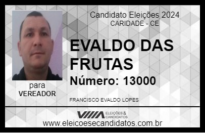 Candidato EVALDO DAS FRUTAS 2024 - CARIDADE - Eleições