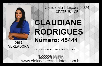 Candidato CLAUDIANE RODRIGUES 2024 - CRATEÚS - Eleições