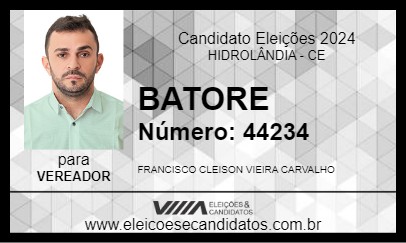 Candidato BATORE 2024 - HIDROLÂNDIA - Eleições