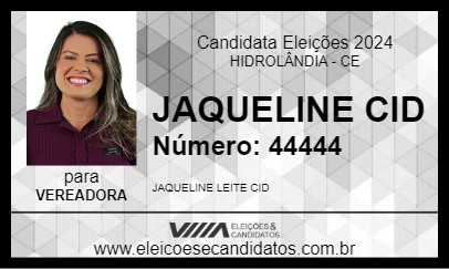 Candidato JAQUELINE CID 2024 - HIDROLÂNDIA - Eleições