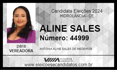 Candidato ALINE SALES 2024 - HIDROLÂNDIA - Eleições