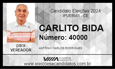 Candidato CARLITO BIDA 2024 - IPUEIRAS - Eleições