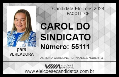 Candidato CAROL DO SINDICATO 2024 - PACOTI - Eleições