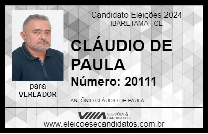 Candidato CLÁUDIO DE PAULA 2024 - IBARETAMA - Eleições