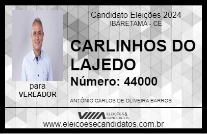 Candidato CARLINHOS DO LAJEDO 2024 - IBARETAMA - Eleições