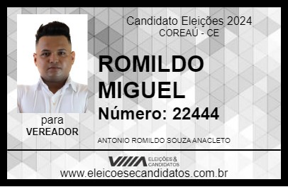 Candidato ROMILDO MIGUEL 2024 - COREAÚ - Eleições