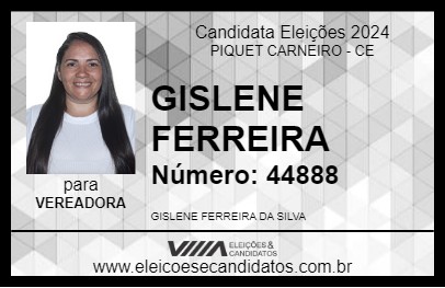 Candidato GISLENE FERREIRA 2024 - PIQUET CARNEIRO - Eleições