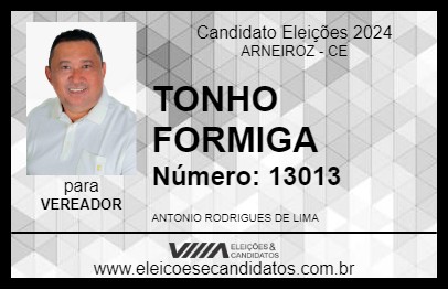 Candidato TONHO FORMIGA 2024 - ARNEIROZ - Eleições