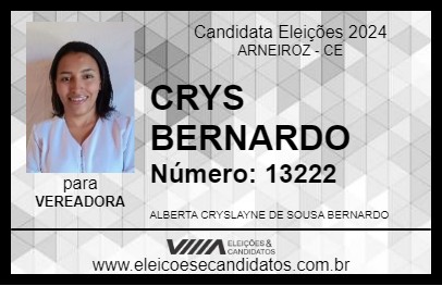 Candidato CRYS BERNARDO 2024 - ARNEIROZ - Eleições