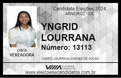 Candidato YNGRID LOURRANA 2024 - ARNEIROZ - Eleições