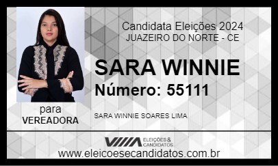 Candidato SARA WINNIE 2024 - JUAZEIRO DO NORTE - Eleições