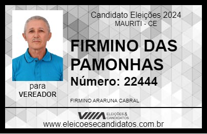 Candidato FIRMINO DAS PAMONHAS 2024 - MAURITI - Eleições