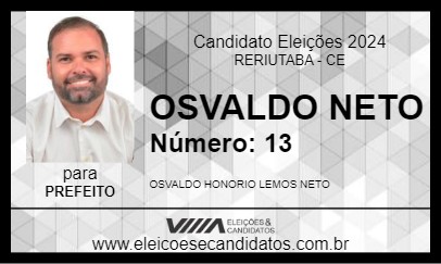 Candidato OSVALDO NETO 2024 - RERIUTABA - Eleições