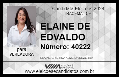 Candidato ELAINE DE EDVALDO 2024 - IRACEMA - Eleições