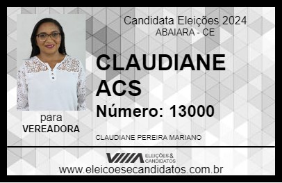 Candidato CLAUDIANE ACS 2024 - ABAIARA - Eleições