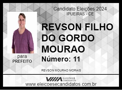 Candidato REVSON FILHO DO GORDO MOURAO 2024 - IPUEIRAS - Eleições