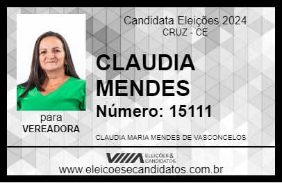 Candidato CLAUDIA MENDES 2024 - CRUZ - Eleições