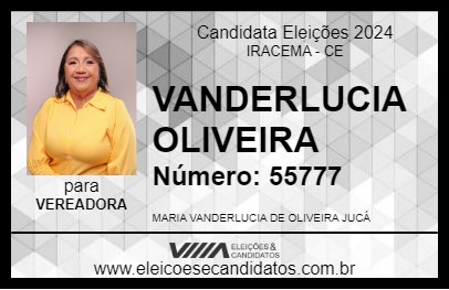 Candidato VANDERLUCIA OLIVEIRA 2024 - IRACEMA - Eleições