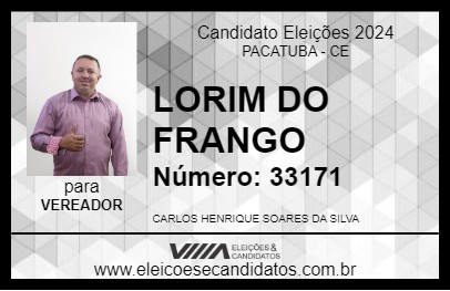 Candidato LORIM DO FRANGO 2024 - PACATUBA - Eleições