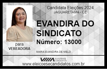 Candidato EVANDIRA DO SINDICATO 2024 - JAGUARETAMA - Eleições