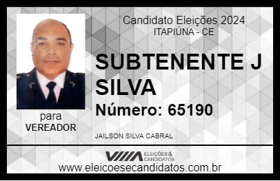 Candidato SUBTENENTE J SILVA 2024 - ITAPIÚNA - Eleições