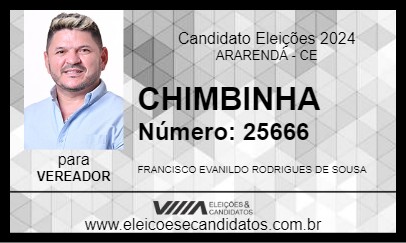 Candidato CHIMBINHA 2024 - ARARENDÁ - Eleições