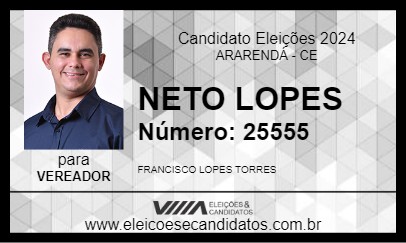 Candidato NETO LOPES 2024 - ARARENDÁ - Eleições