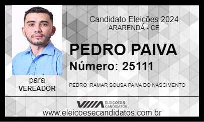 Candidato PEDRO PAIVA 2024 - ARARENDÁ - Eleições